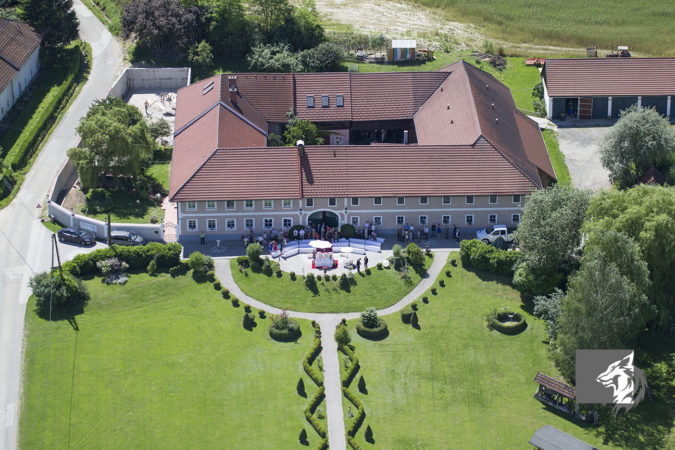 Luftbild Trauung vor dem Tor